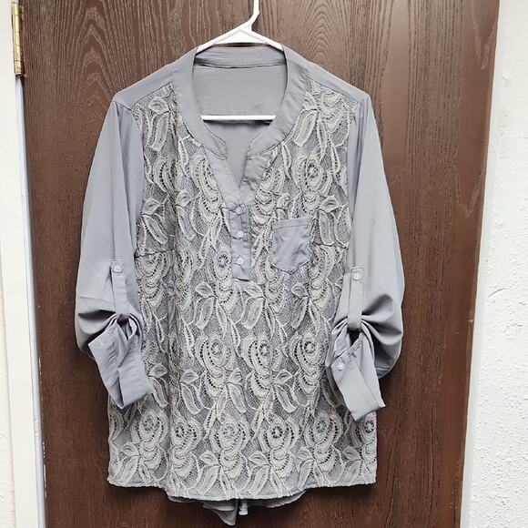 None Tops - 🚨2/$25 or 5/$50🚨Chic Gray Lace Women's Blouse